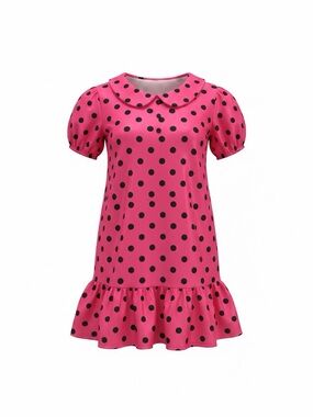 Girls Pink Polka Dot Peter Pan Collar Dress